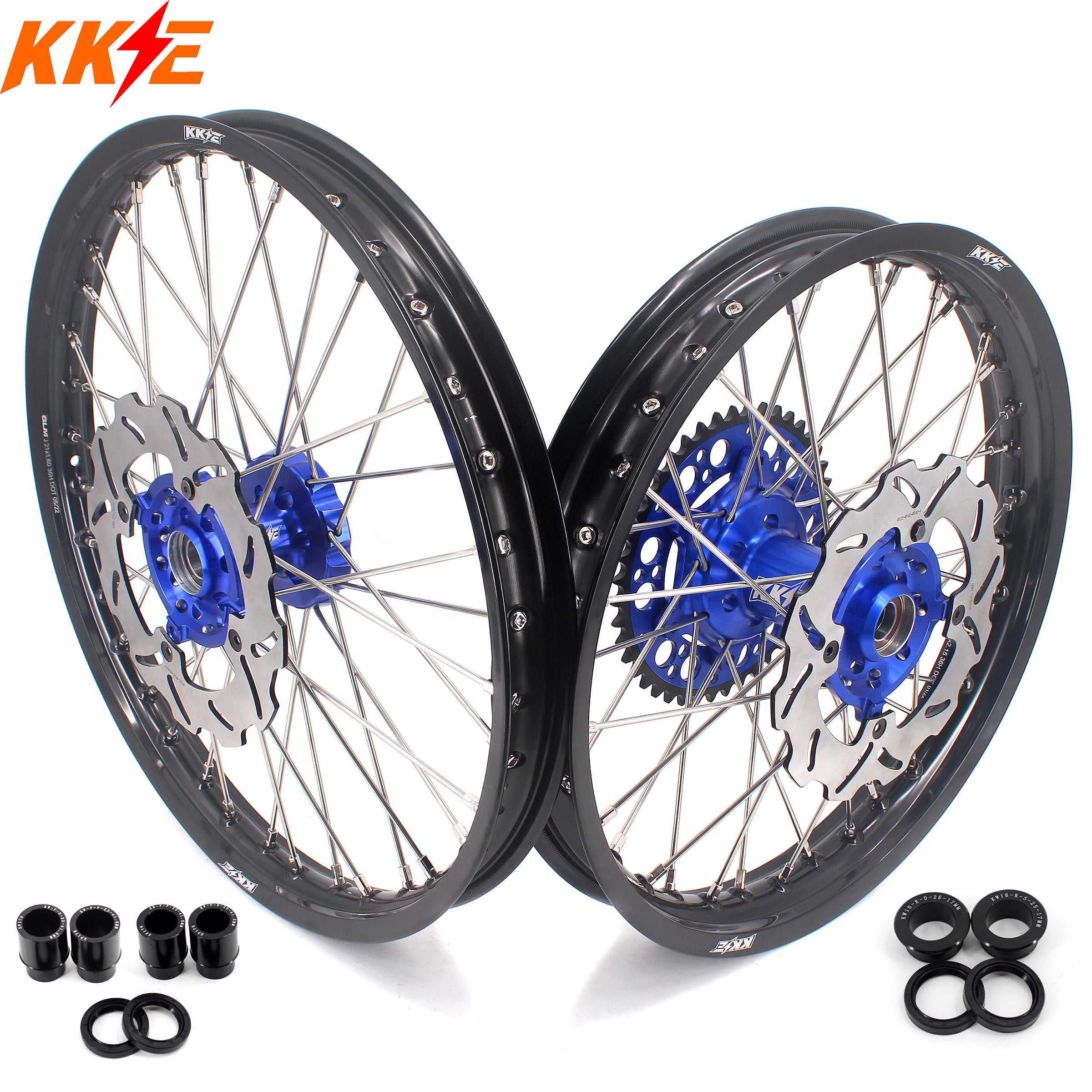 KKE 21 & 19 Wheels for Kawasaki KX125 KX250 1993-2002 Blue Black