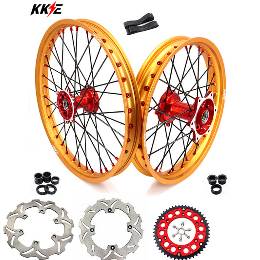 US Pre-order KKE 21 & 19 Cast Red Hubs Billet Gold Rims for Honda XR400R 96-04 XR600R 91-2000 Red&Gold