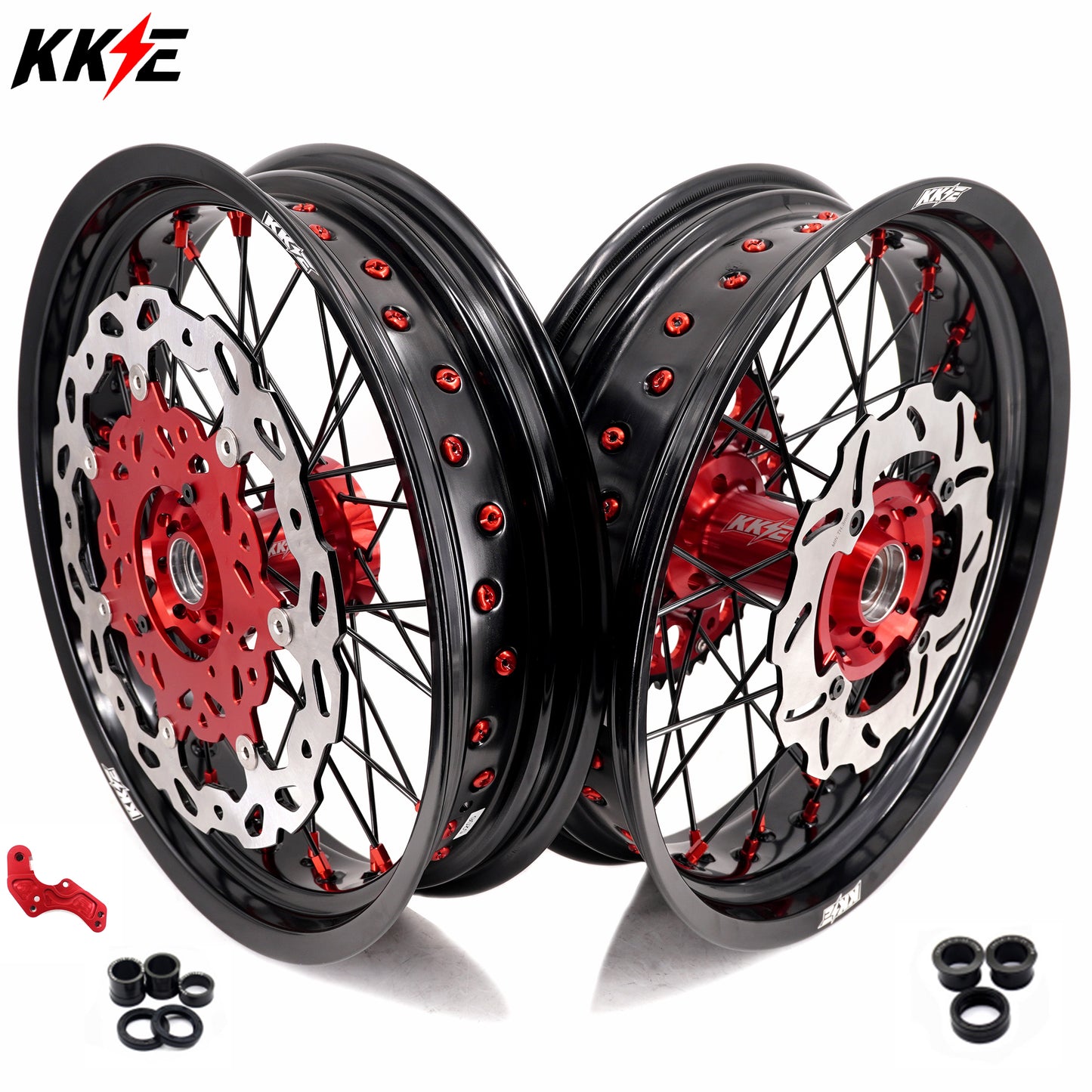 KKE Supermoto Wheels fit HONDA CRF250R 04-13 CRF450R 02-12 Black Spoke