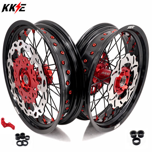 KKE 3.5 & 4.25 Supermoto Wheels for Honda XR650R 2000-2008 Disc Red Nipple