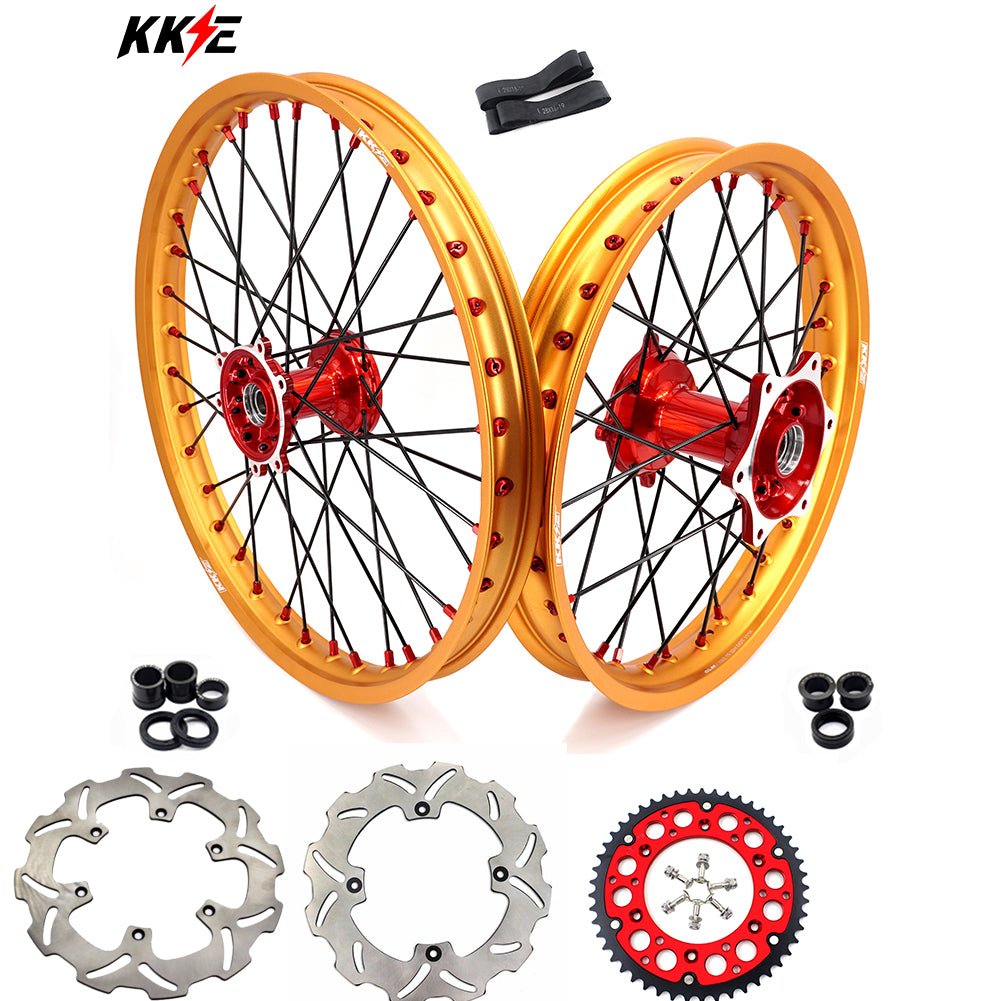 KKE 21" 19" Cast Red Hubs Billet With Gold Rim For HONDA CR125R 1998-2001 CR250R 1997-2001