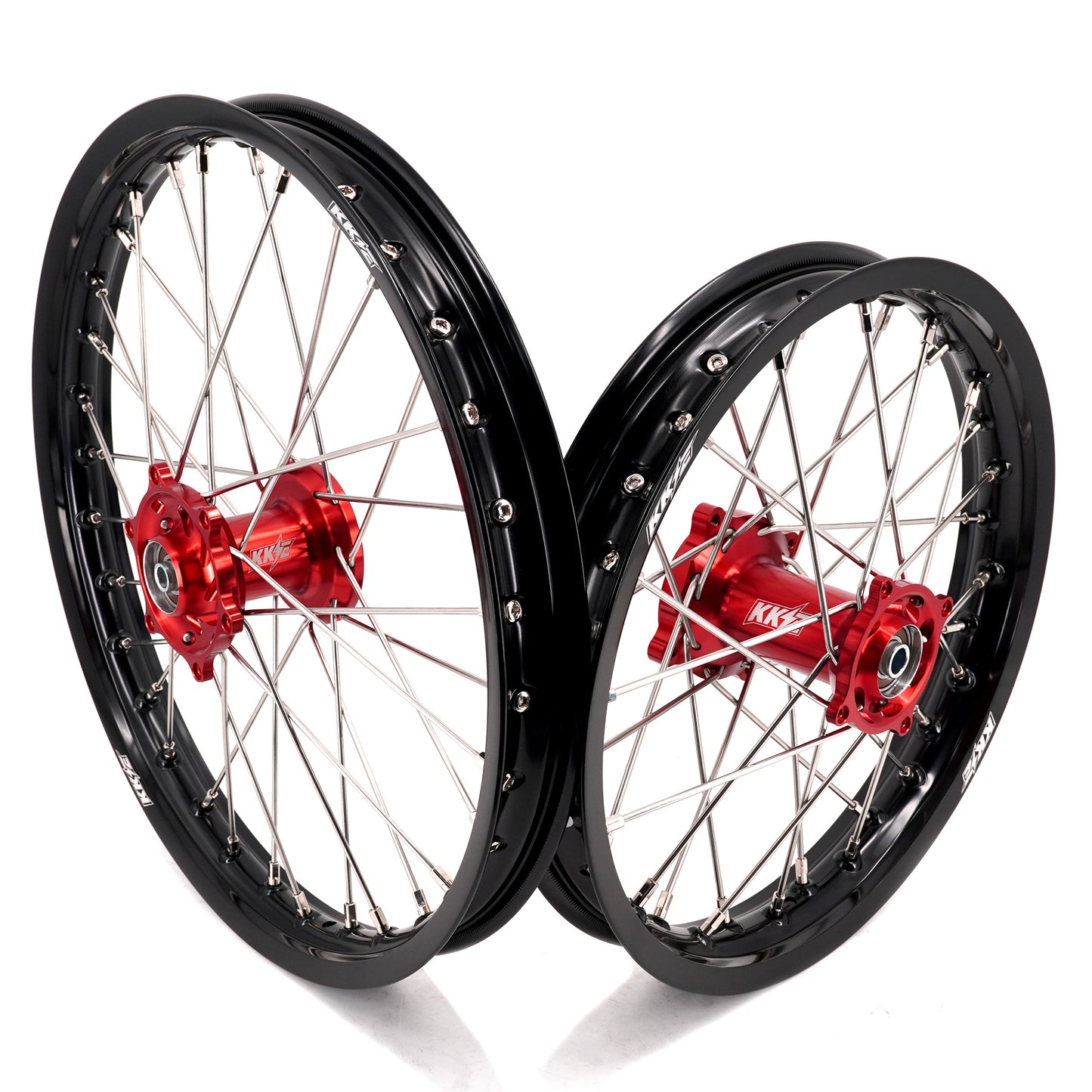 KKE 19 & 16 Spoked Kid's Wheels Rims Set for Kawasaki KX80 KX85 KX100 Red Hubs