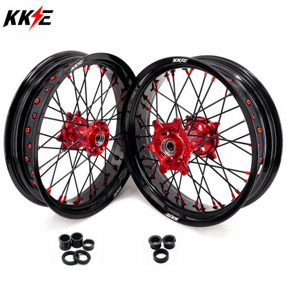 KKE Supermoto Wheels fit HONDA CRF250R 04-13 CRF450R 02-12 Black Spoke