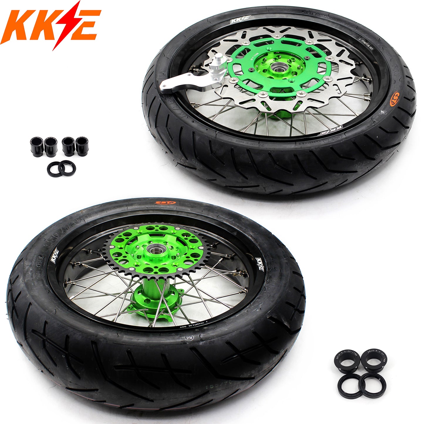 KKE 17inch KX450 KX450X KX250F 2020 KX450F 2019-2021 KX450 2019-2023 For KAWASAKI Supermoto Rims CST Tires Green