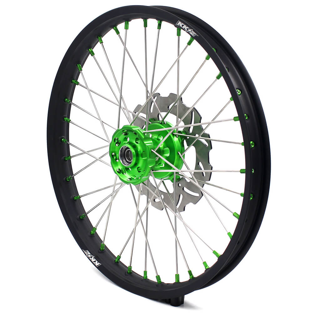 KKE 21 & 19 Wheels for Kawasaki KX125 KX250 2003-2005 Green Nipple Discs