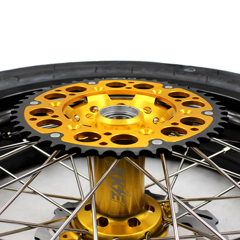 KKE 3.5 & 4.25*17inch Supermoto Rims Tires for SUZUKI RMZ250 2007-2024  RMZ450 2005-2024 Gold