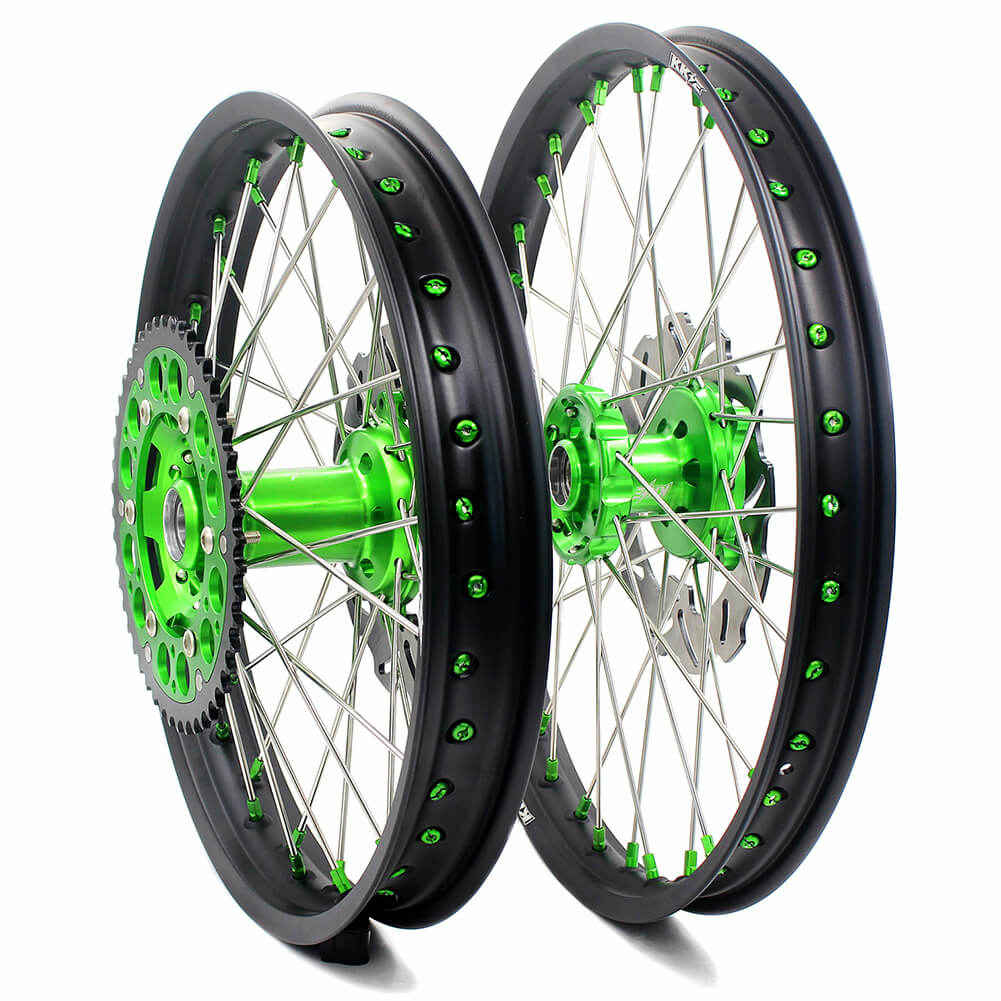 KKE 21 & 19 Wheels for Kawasaki KX125 KX250 2003-2005 Green Nipple Discs