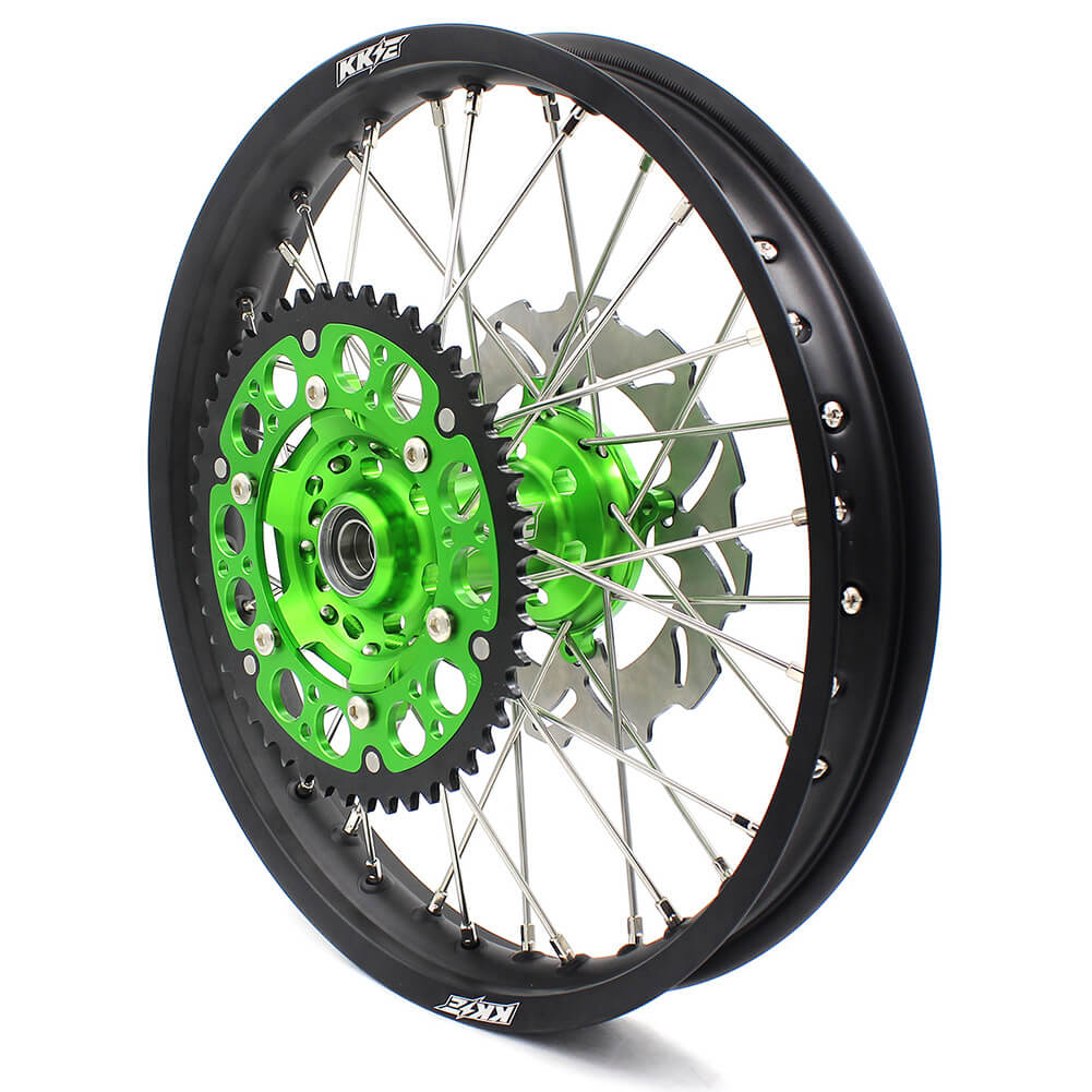 KKE 21/18 ENDURO & 21/19 MX WHEELS RIMS SET FIT KAWASAKI KX125 KX250 1993-2002 CNC GREEN HUB WITH SPROCKET & 250MM 220MM DISC - KKE Racing