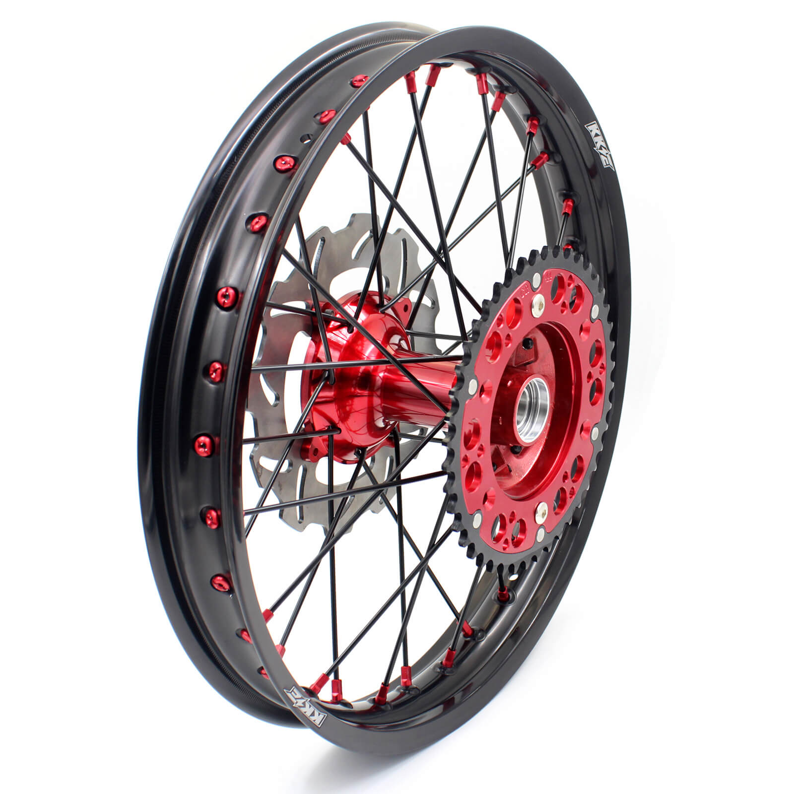 KKE 21 & 19 Casting Spoked MX Wheels Rims Set for Honda CR125R CR250R  2002-2012 Red Nipple Black Spoke Discs