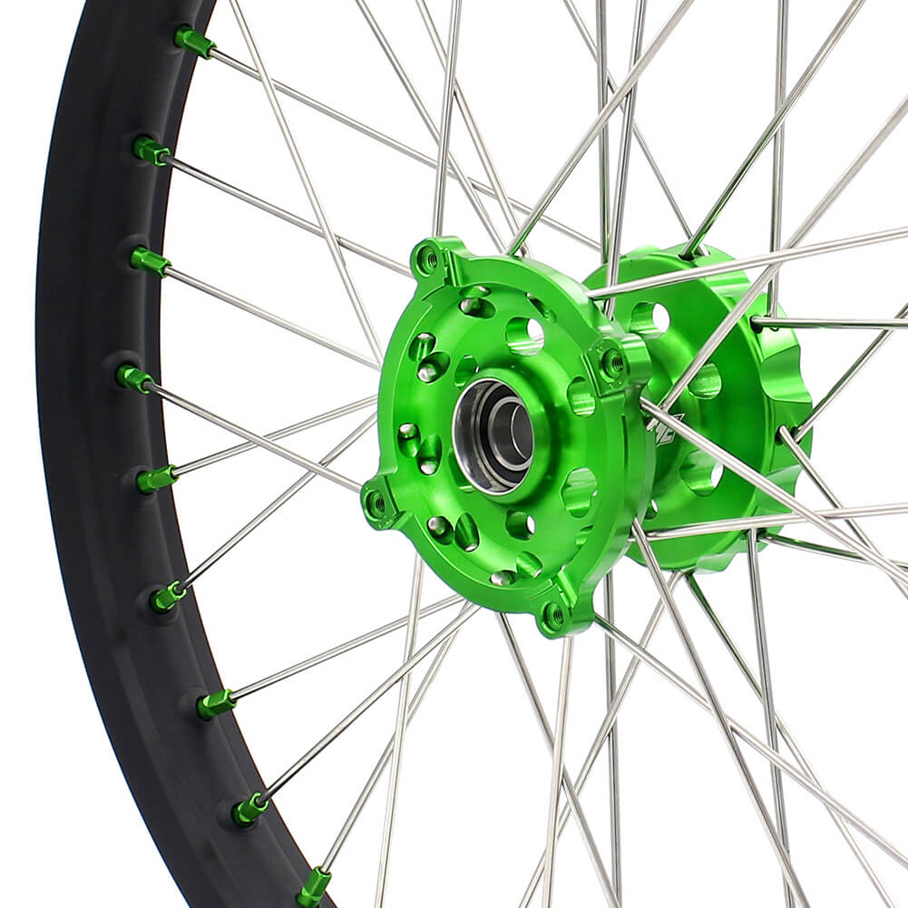 KKE 21 & 19 MX Wheels for Kawasaki KX250F 2019 and 2021 Green