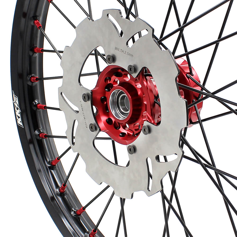 KKE MX/ENDURO WHEELS SET FIT HONDA CR125R CR250R 2002-2013 CRF250R 04-13 CRF450R 02-12 RED NIPPLE BLACK SPOKE - KKE Racing