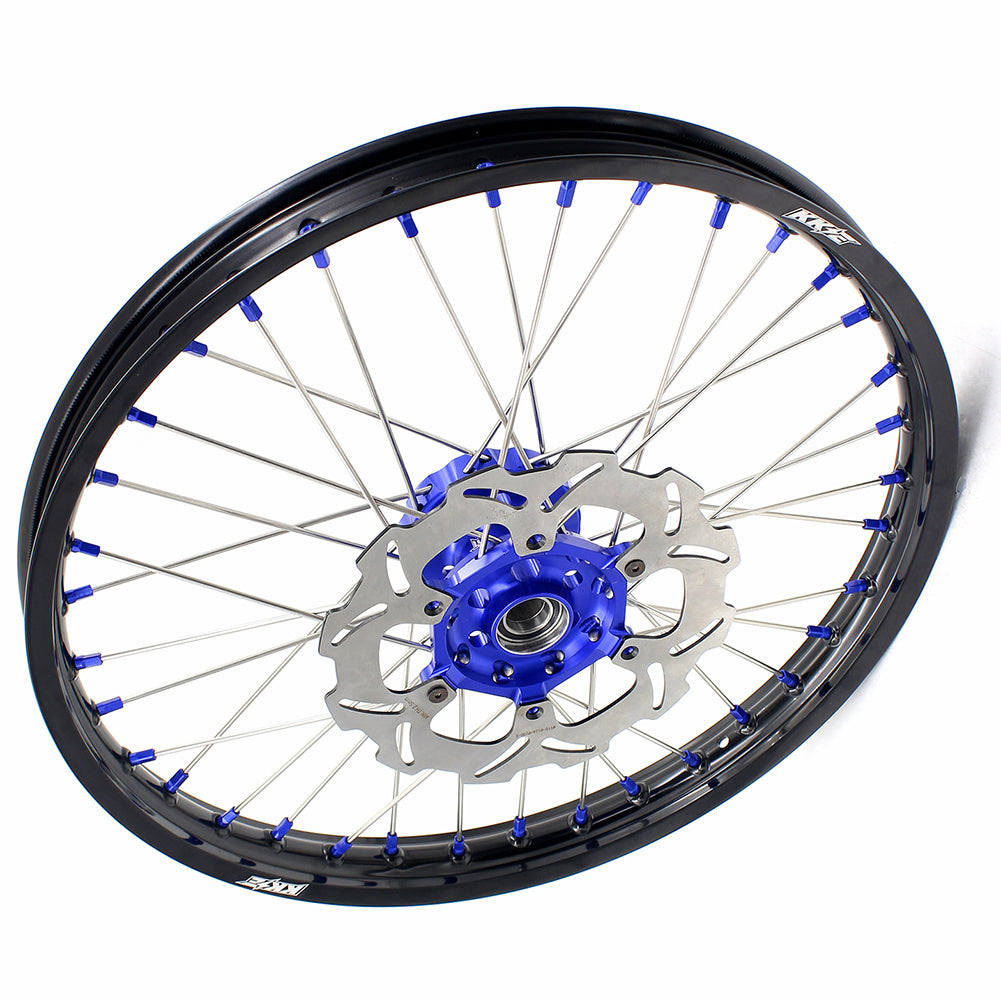 KKE 21"&19" Mx Dirtibke Wheels Rims For YAMAHA YZ125 YZ250 1999-2016 YZ250F YZ450F 2003-2015 Blue Nipples With Disc