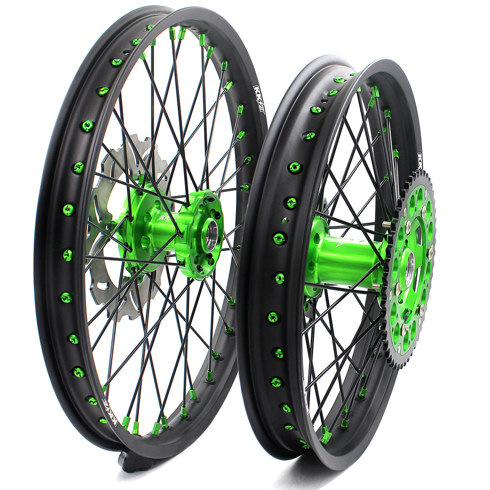 KKE 21/19 MX Spoked Wheels Rims For KAWASAKI KX125 KX250 2003 2004 2005  Black Spokes