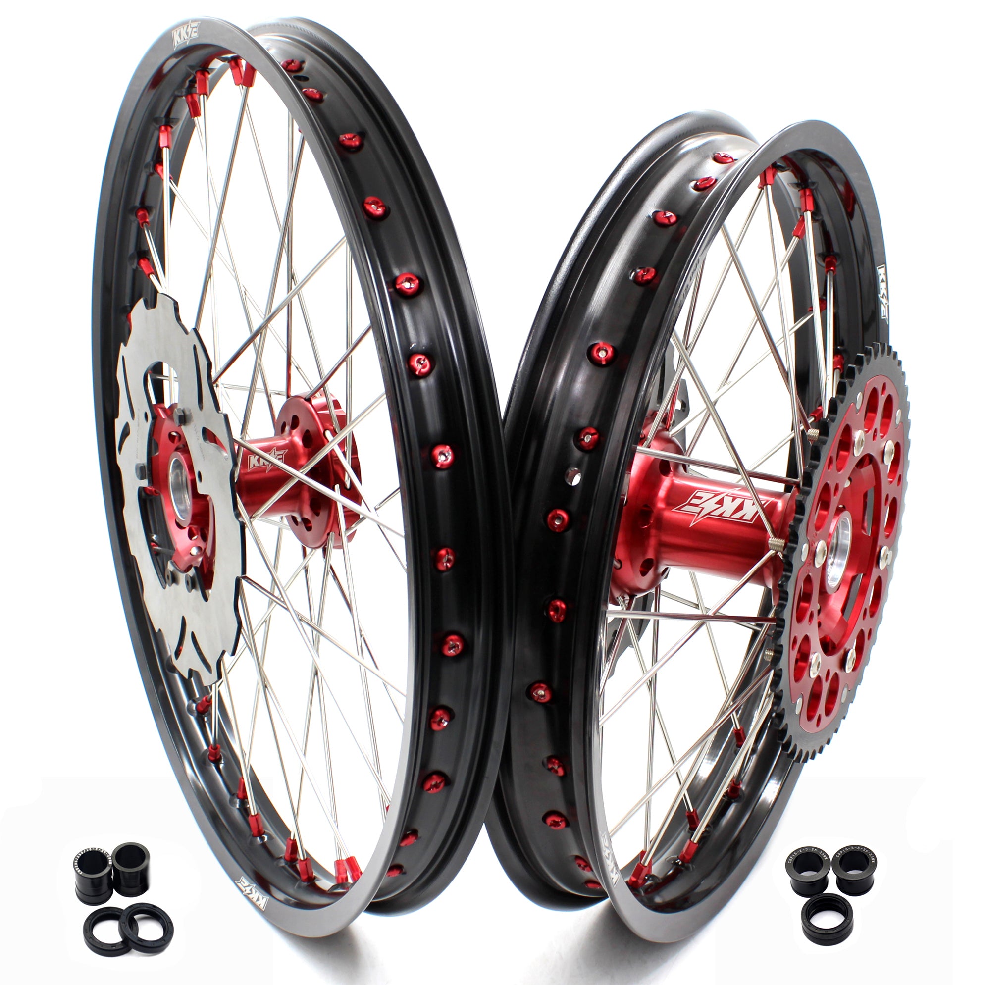 KKE 21/18 21/19 MX Wheels Rims Set For Honda XR400R 1996-2004 XR600R  1991-2000 Red Nipples